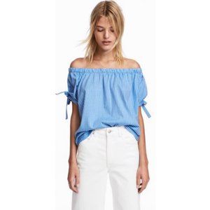 H&M Striped Blue and White Off Shoulder Top